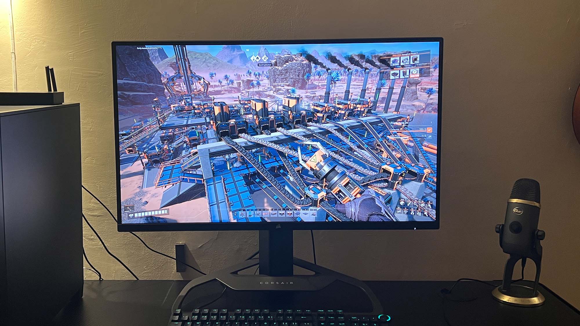 A Corsair Xeneon 32UHD144 on a gaming desk