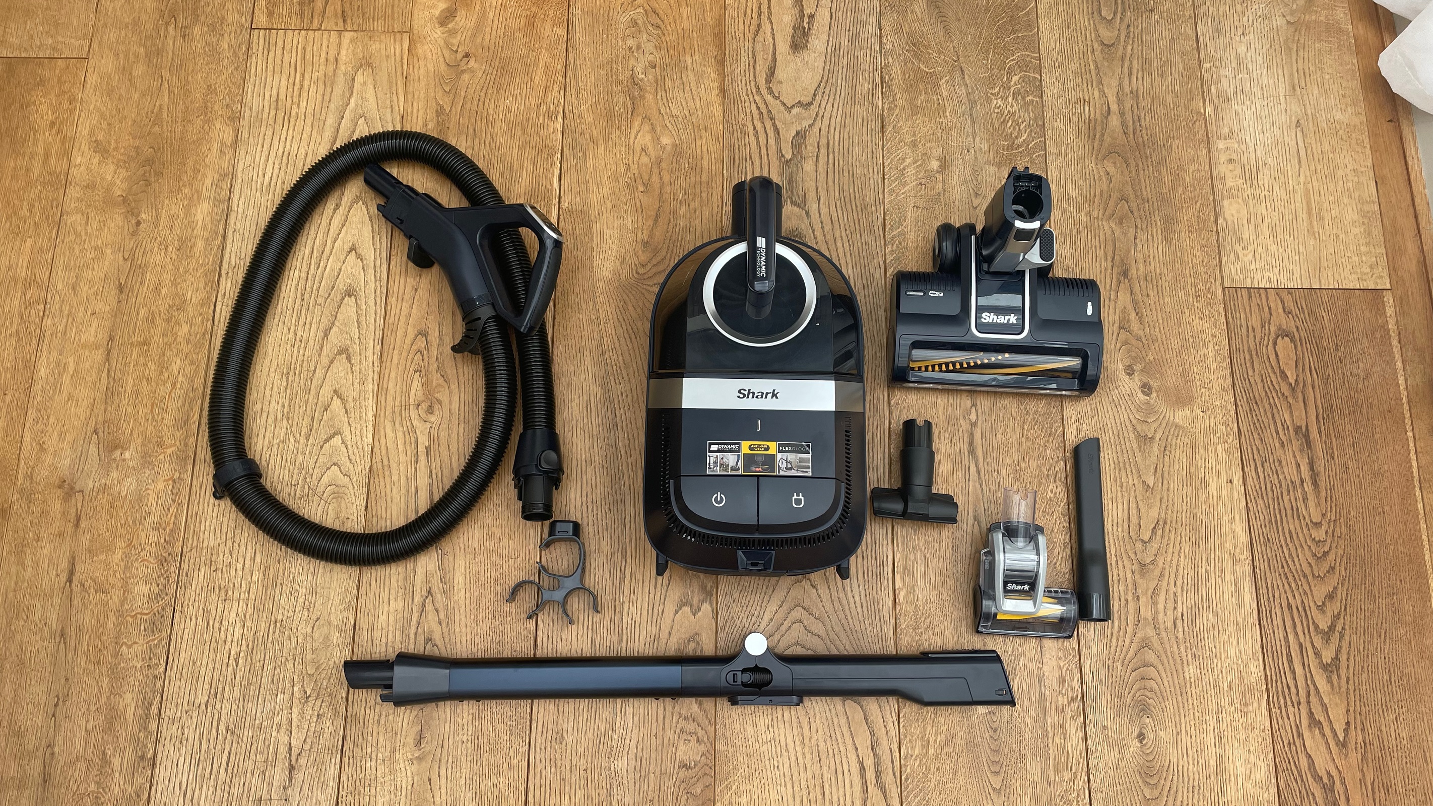 The full box contents for the Shark Bagless Barrel Vacuum CZ250 (UK model shown)