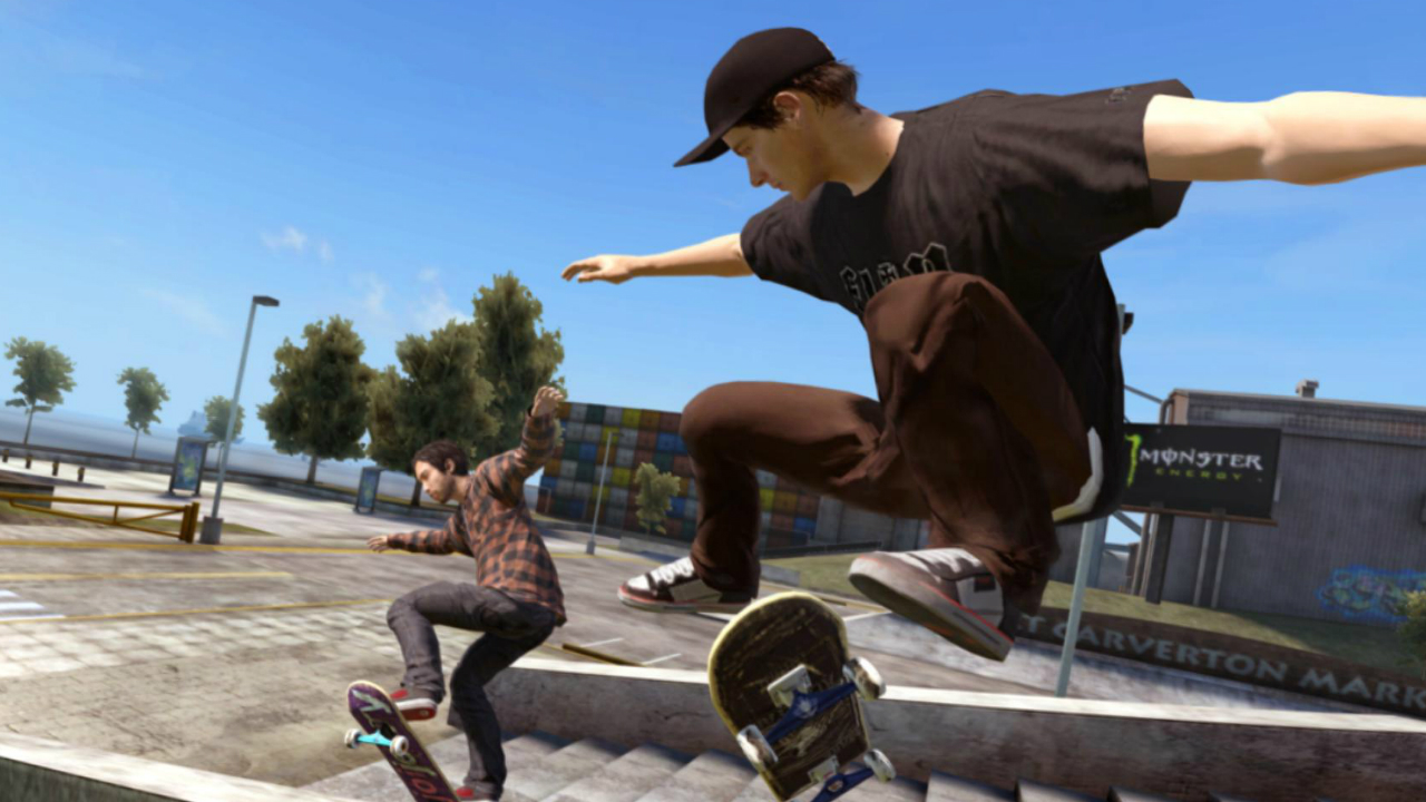 A Skateboarder does a trick