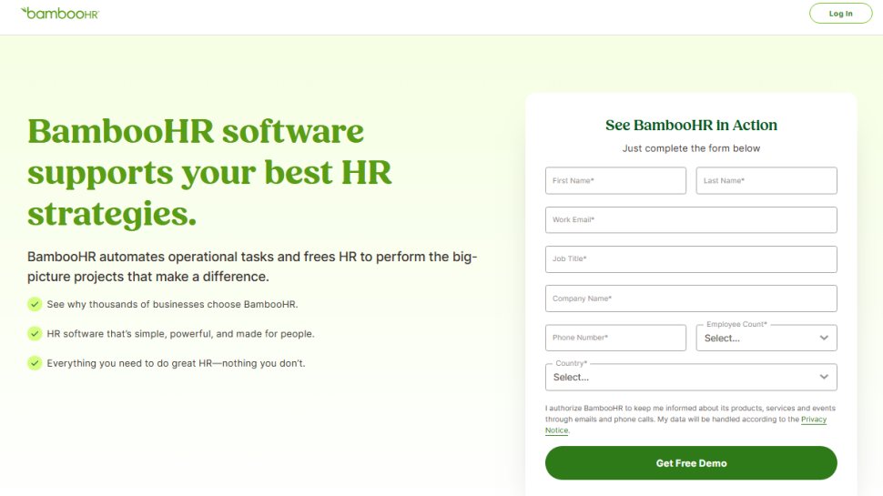 Website screenshot of BambooHR (February, 2026)
