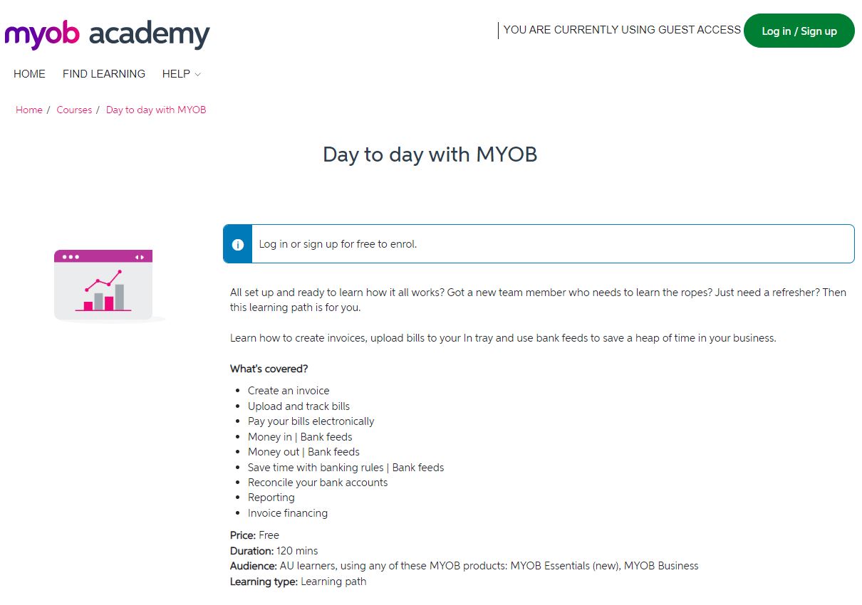 MYOB Academy sign-in page