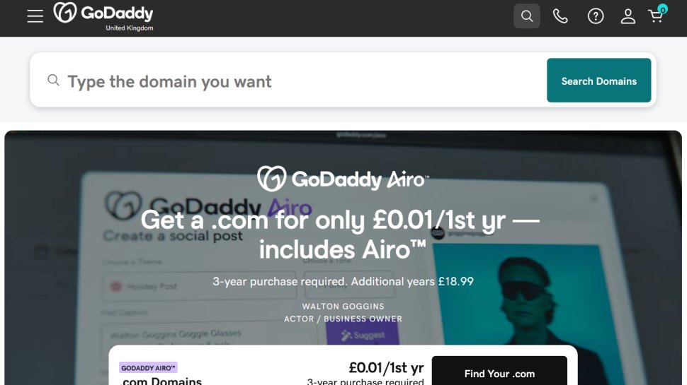 GoDaddy website screenshot (February 2026).
