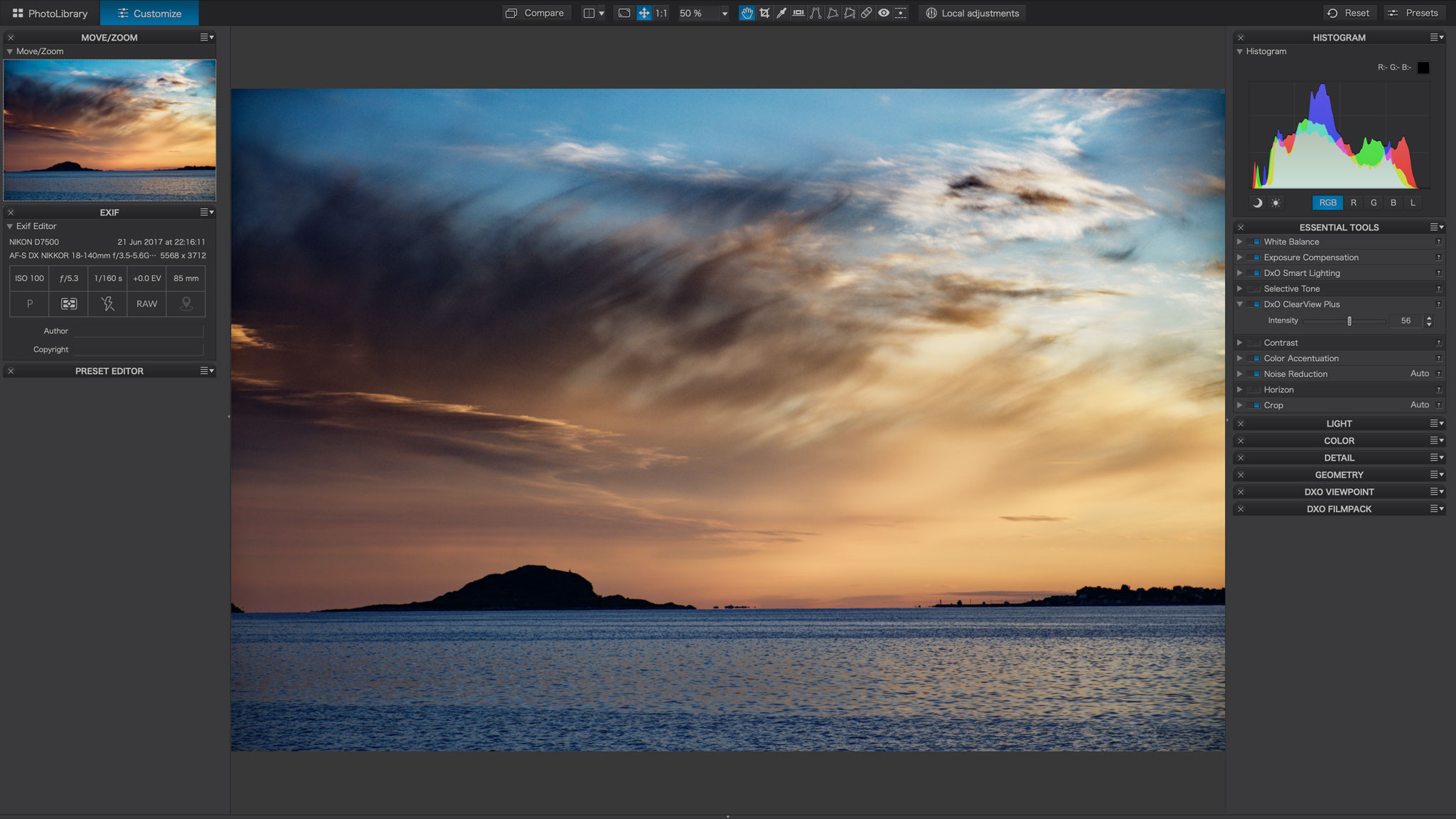 PhotoLab's ClearView feature adds contrast and drama to flat-looking scenes, but only comes with the Elite version.