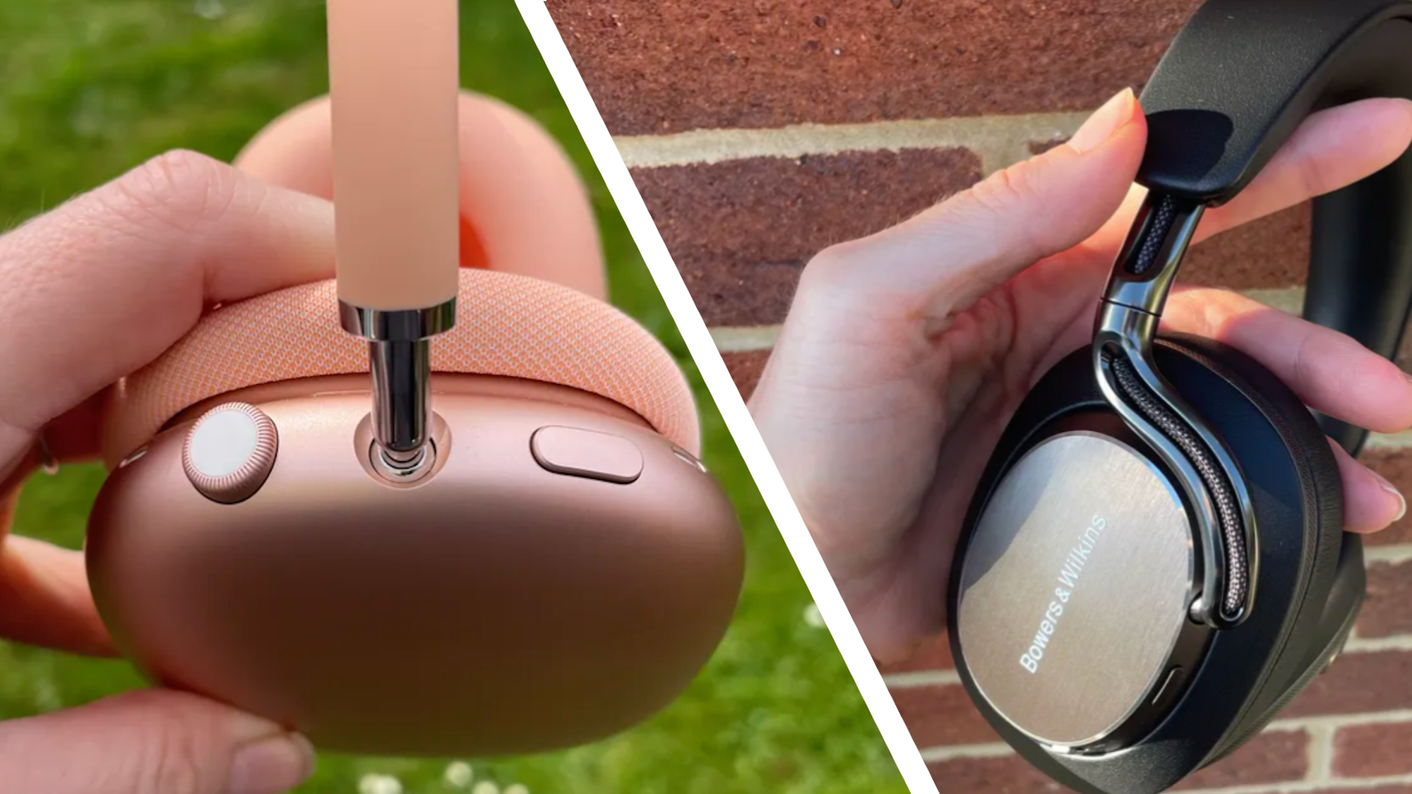 AirPods Max 2 and Bowers &amp; Wilkins Px8 S2 in a split-screen configuration
