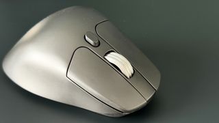 The Keychron M6 8K from above, showing off its left and right click and metal scroll wheel.
