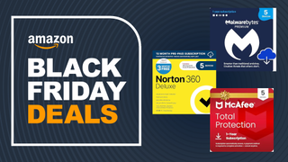 Amazon Black Friday Antivirus Deals header with offers displayed from Malwarebytes, Norton, and McAfee