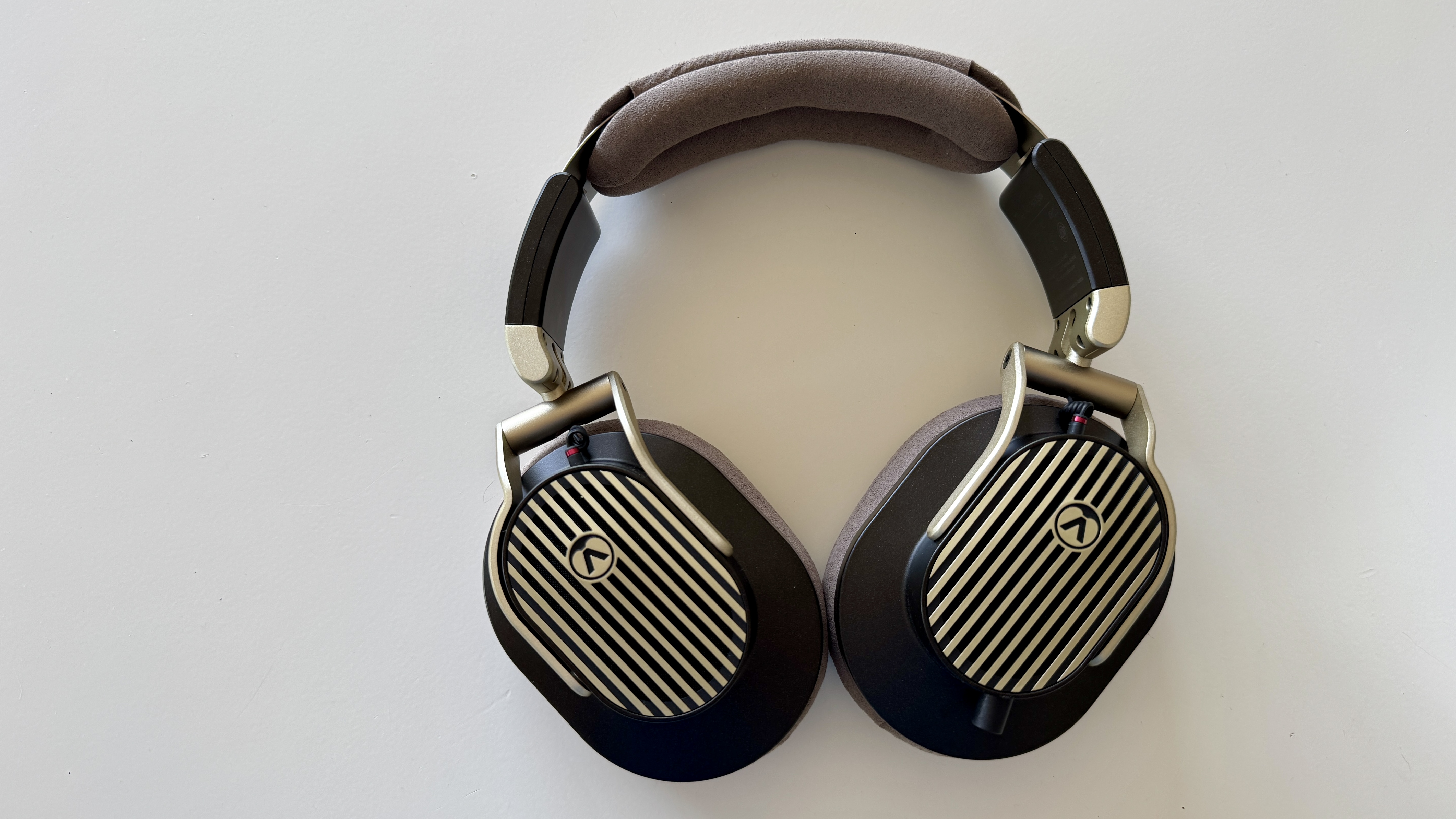 Austrian Audio The Arranger wired open-back over-ear headphones, showing the ear cups, on a white surface