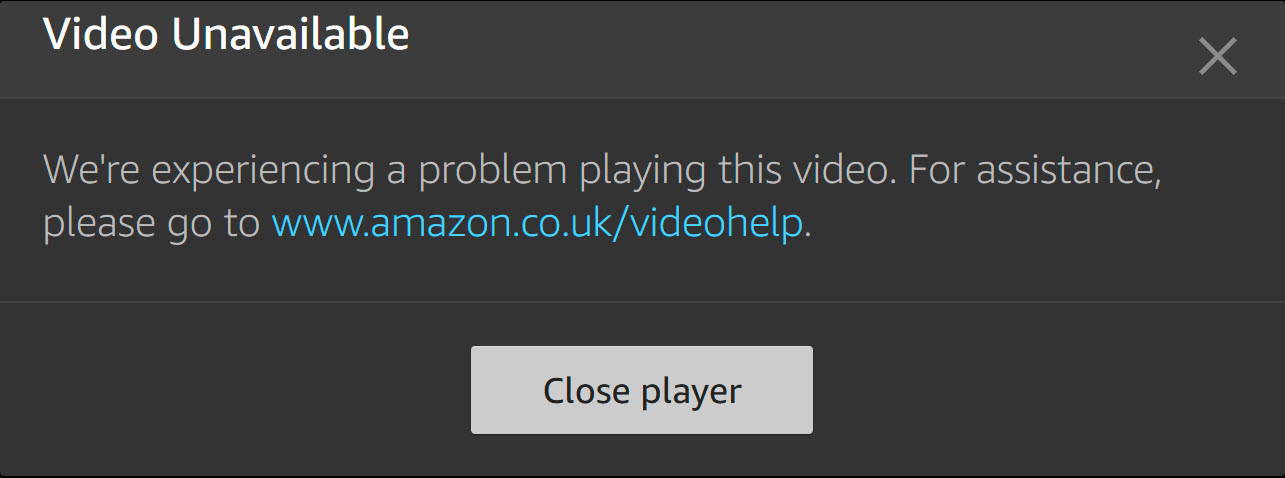 An image of an error message from Amazon Prime Video