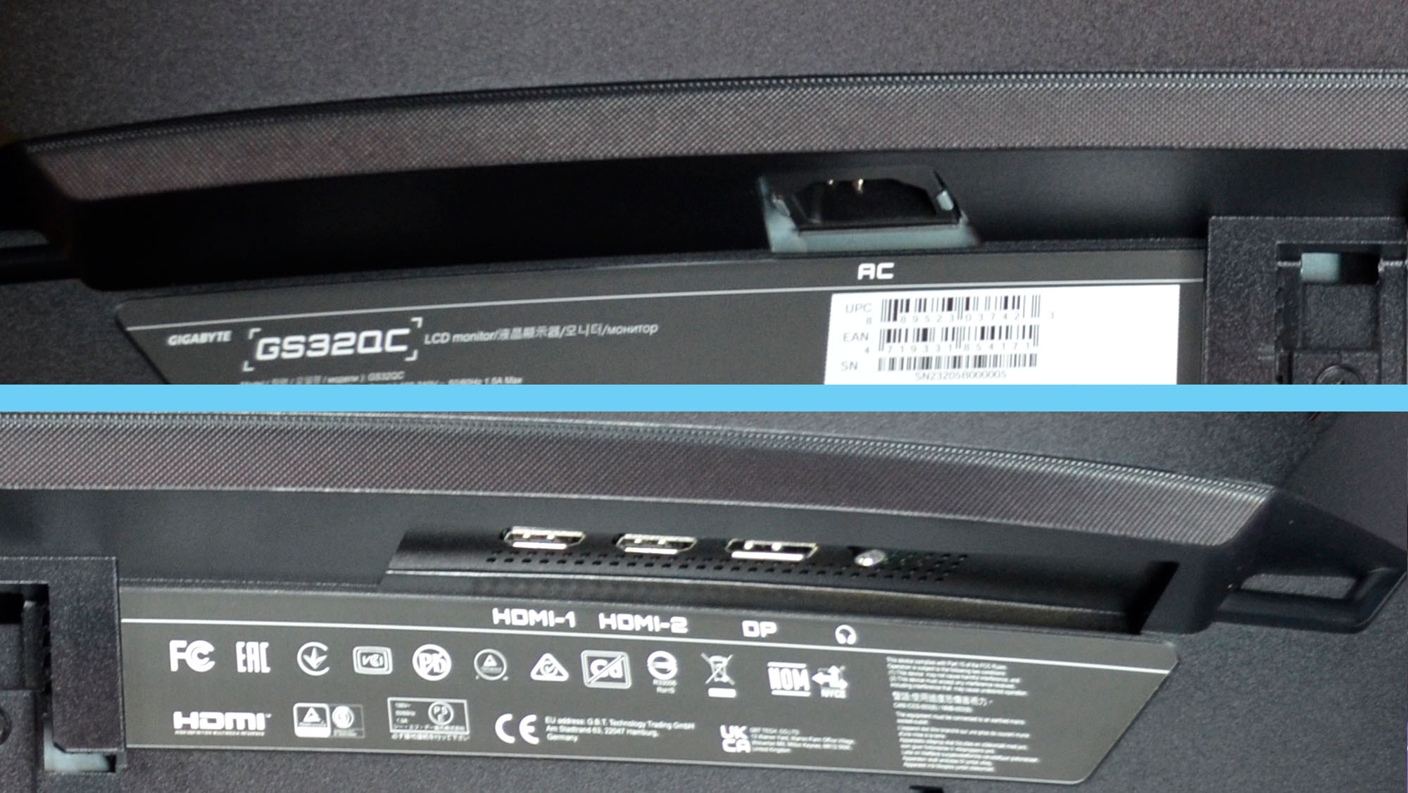 A Gigabyte GS32QC on a desk