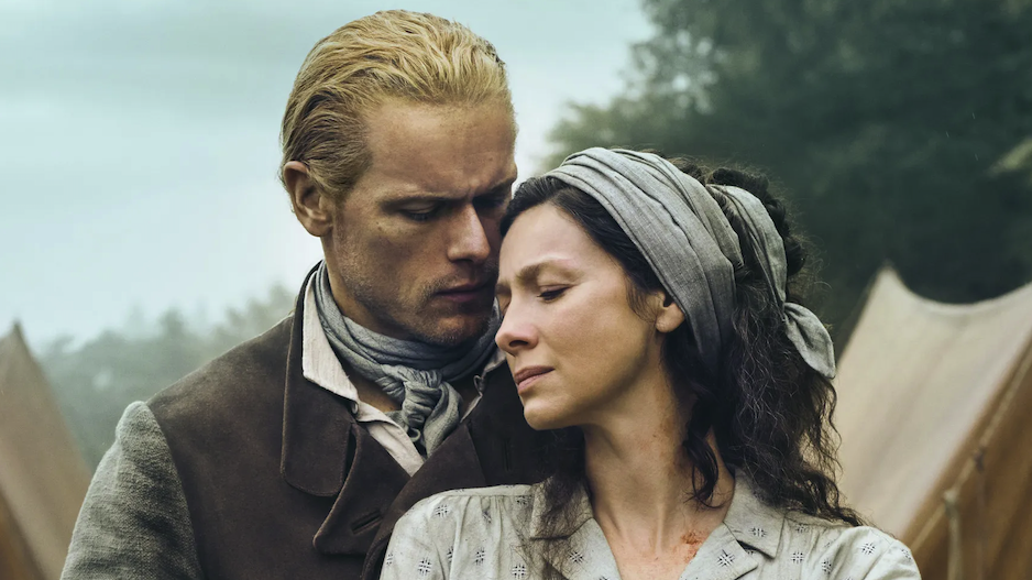 Jamie and Clare in a tender embrace &ndash; scene from Outlander season 7