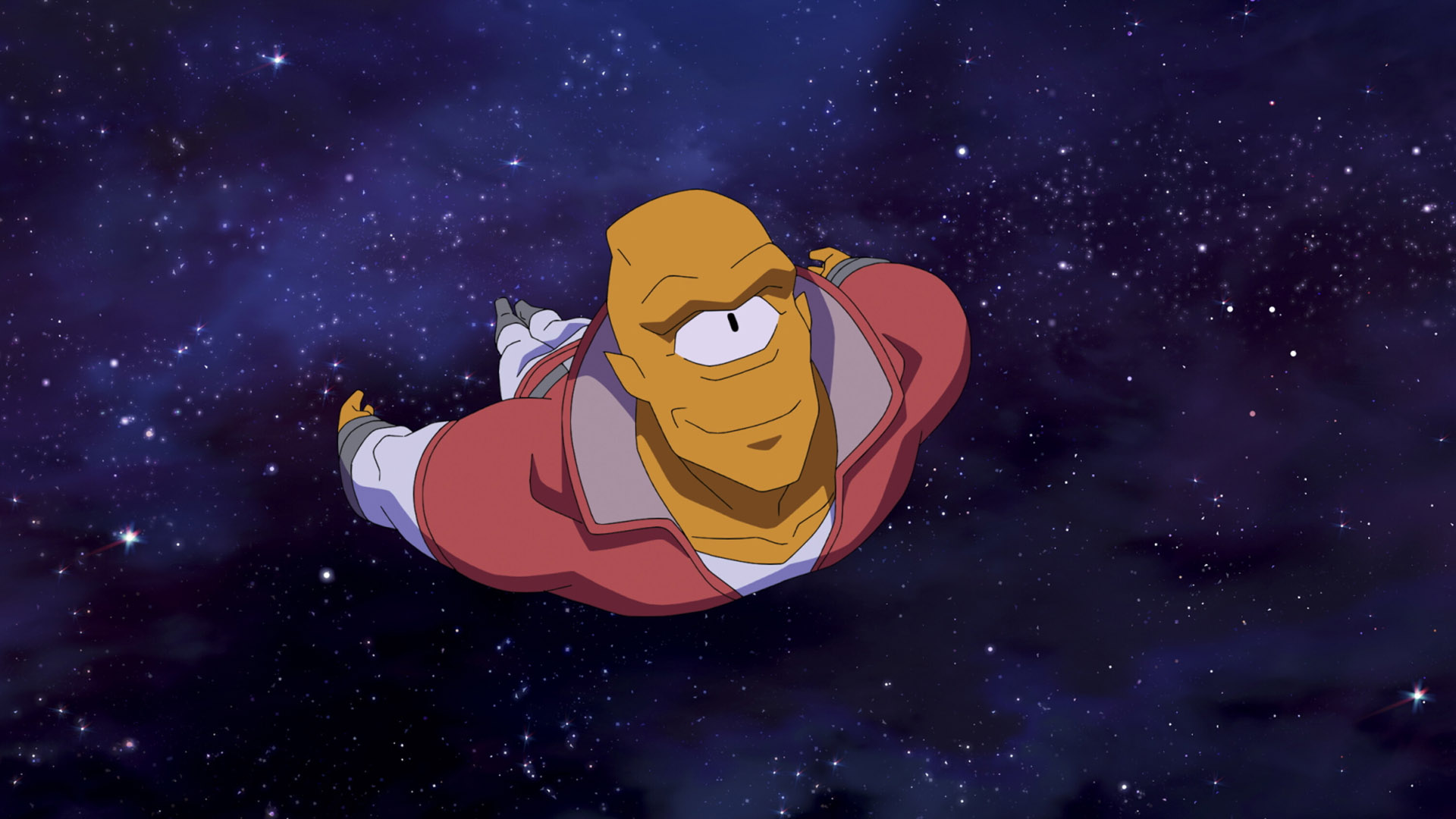 Allen smiles as he flies through space in Invincible season 2