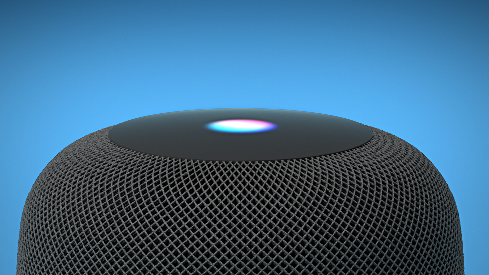 Apple HomePod on blue background