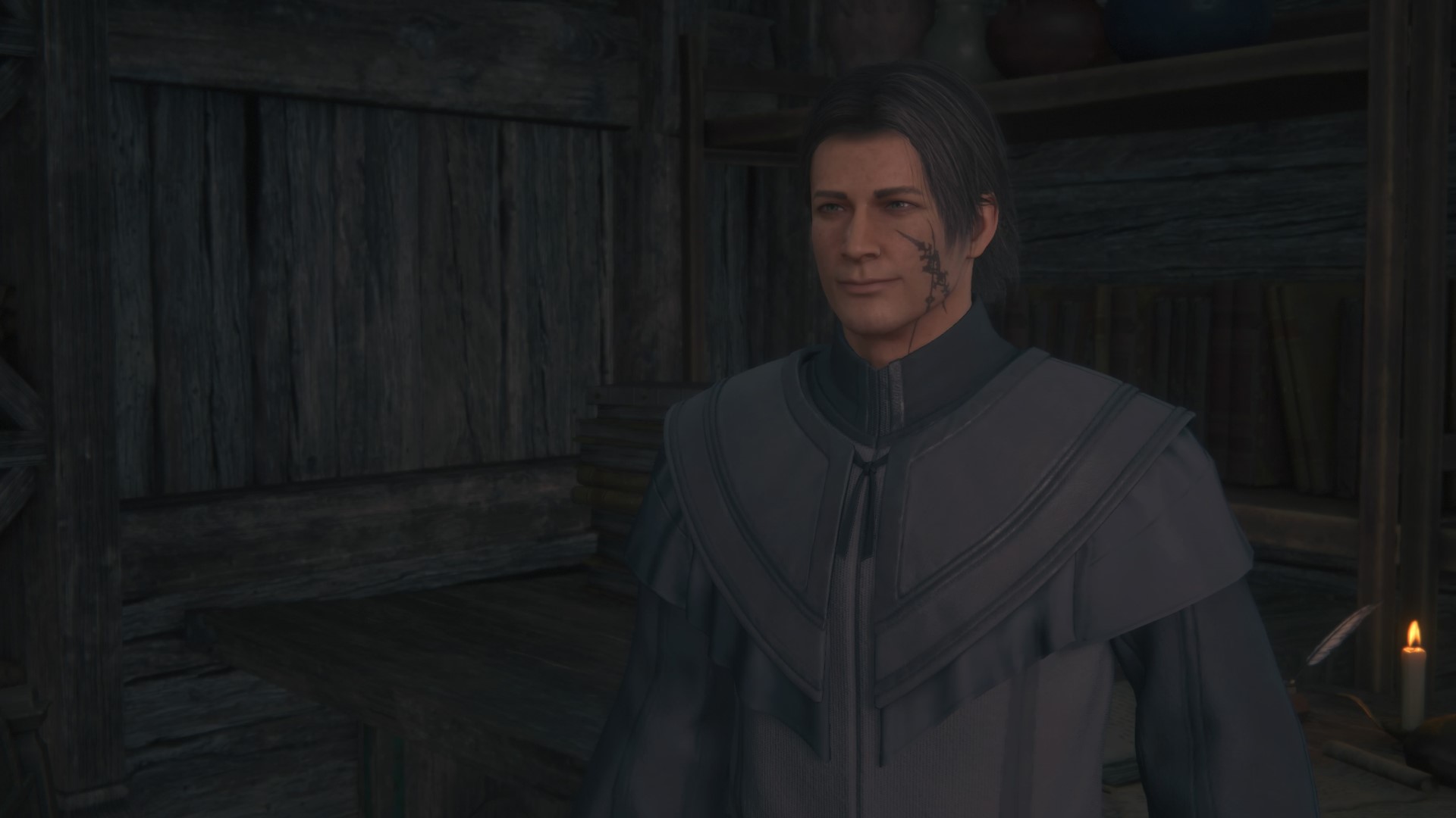Weird Science quest giver standing in a grey robe