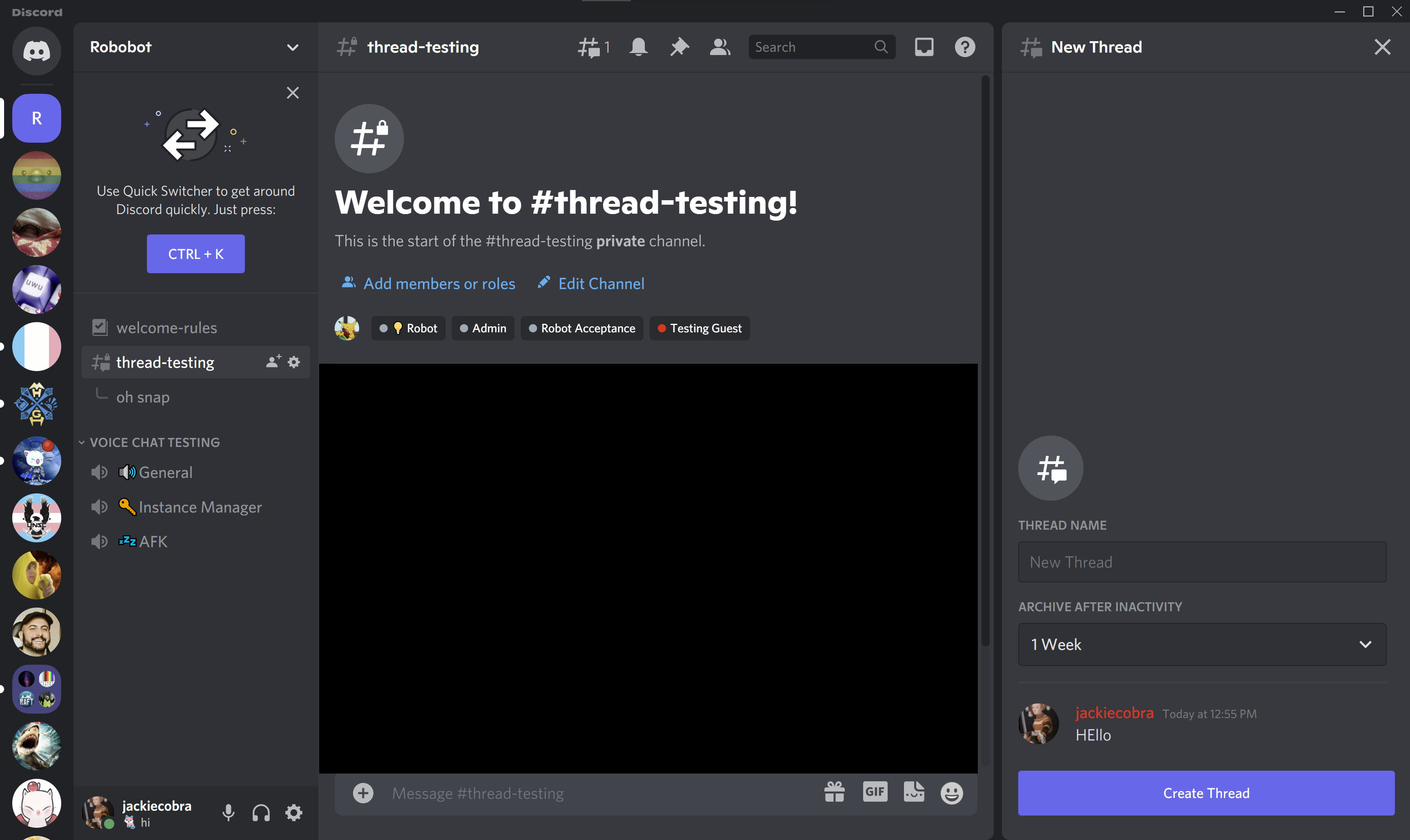 Discord new thread window