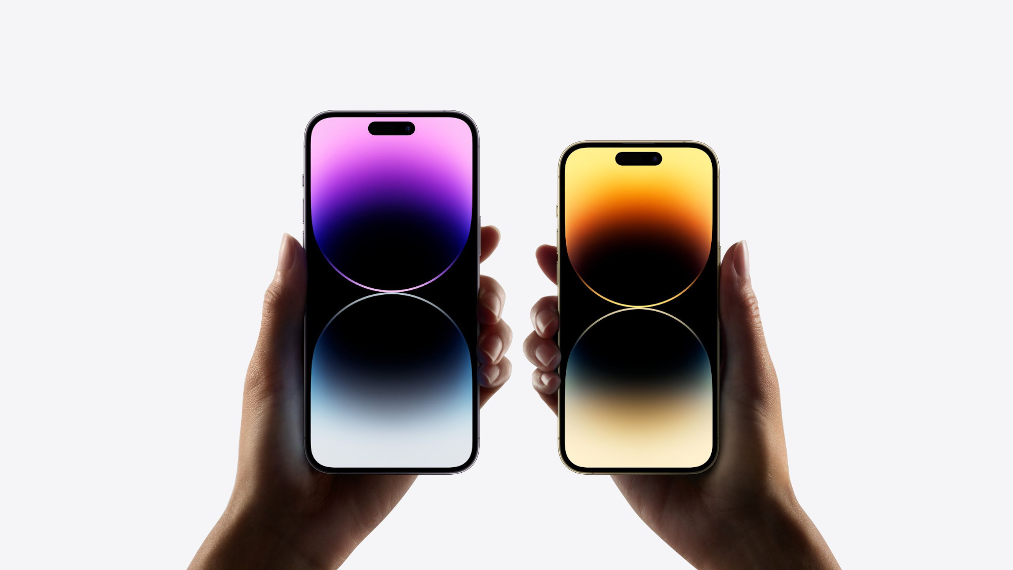 iPhone 14 Pro and 14 Pro Max on white background