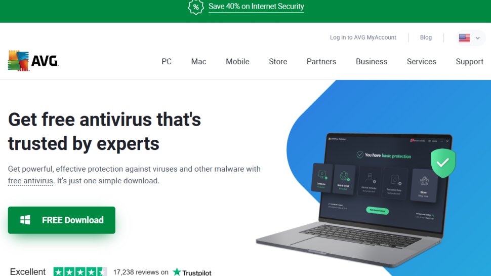 Website screenshot for AVG Antivirus
