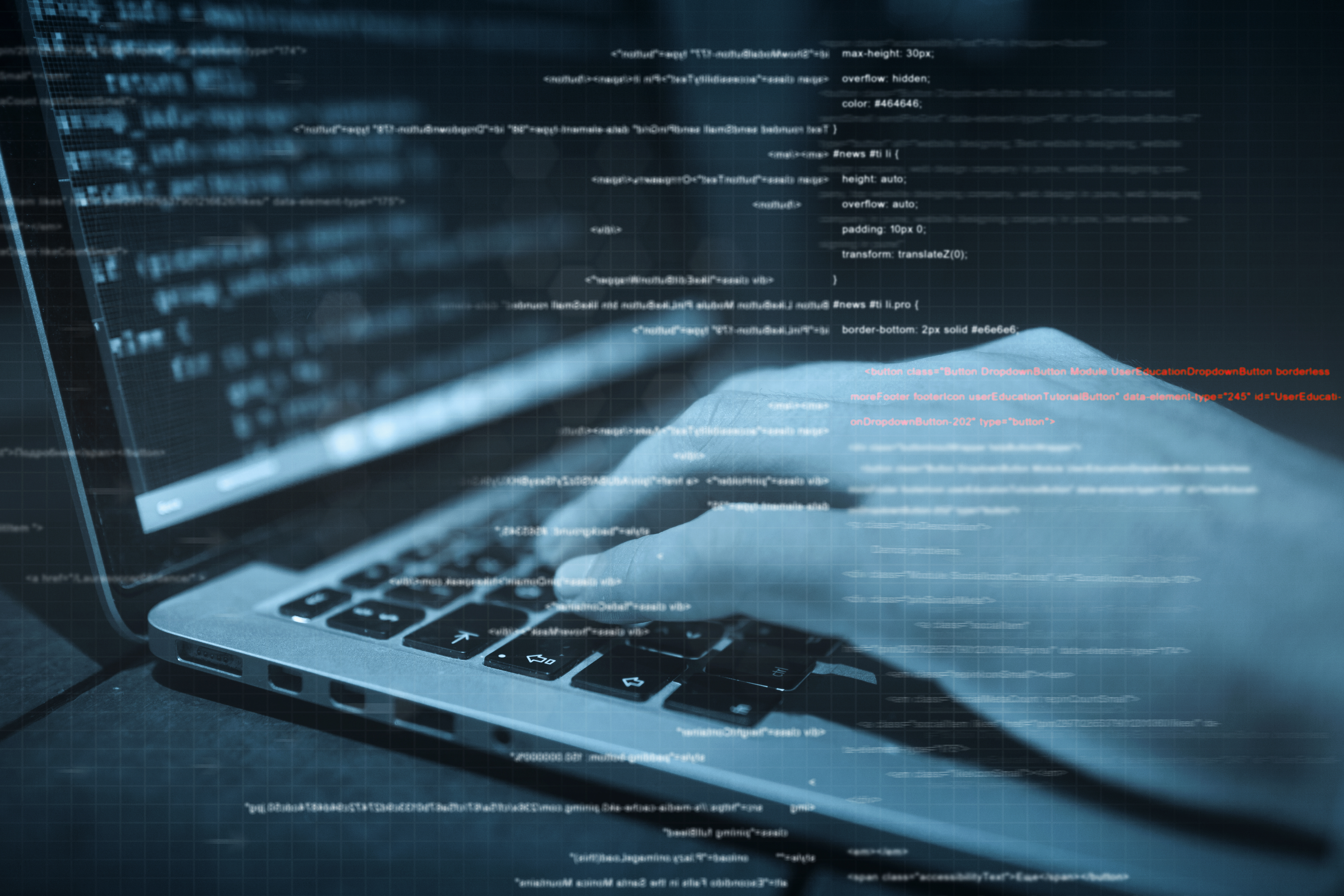hacker hands at work with  interface around