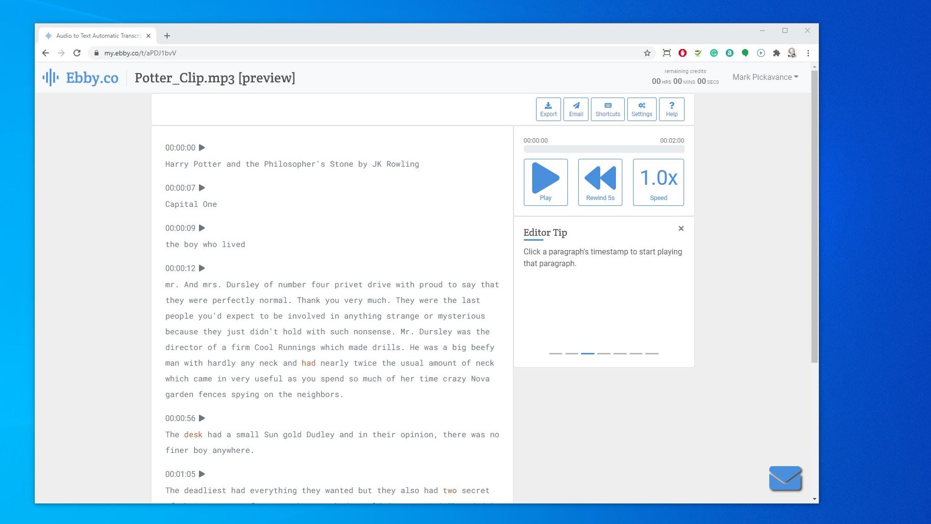 Ebby transcription service