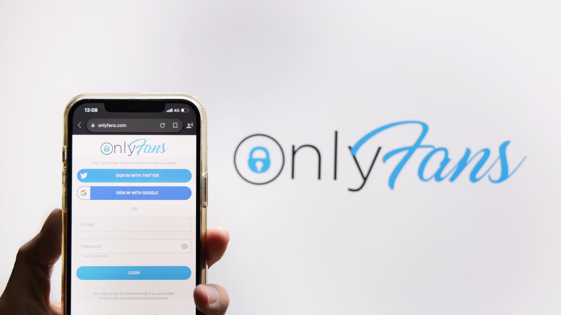 Onlyfans logo and phone login screen