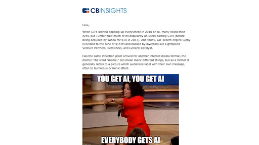 CB Insights e-newsletter that examining lucrative trends in the business world