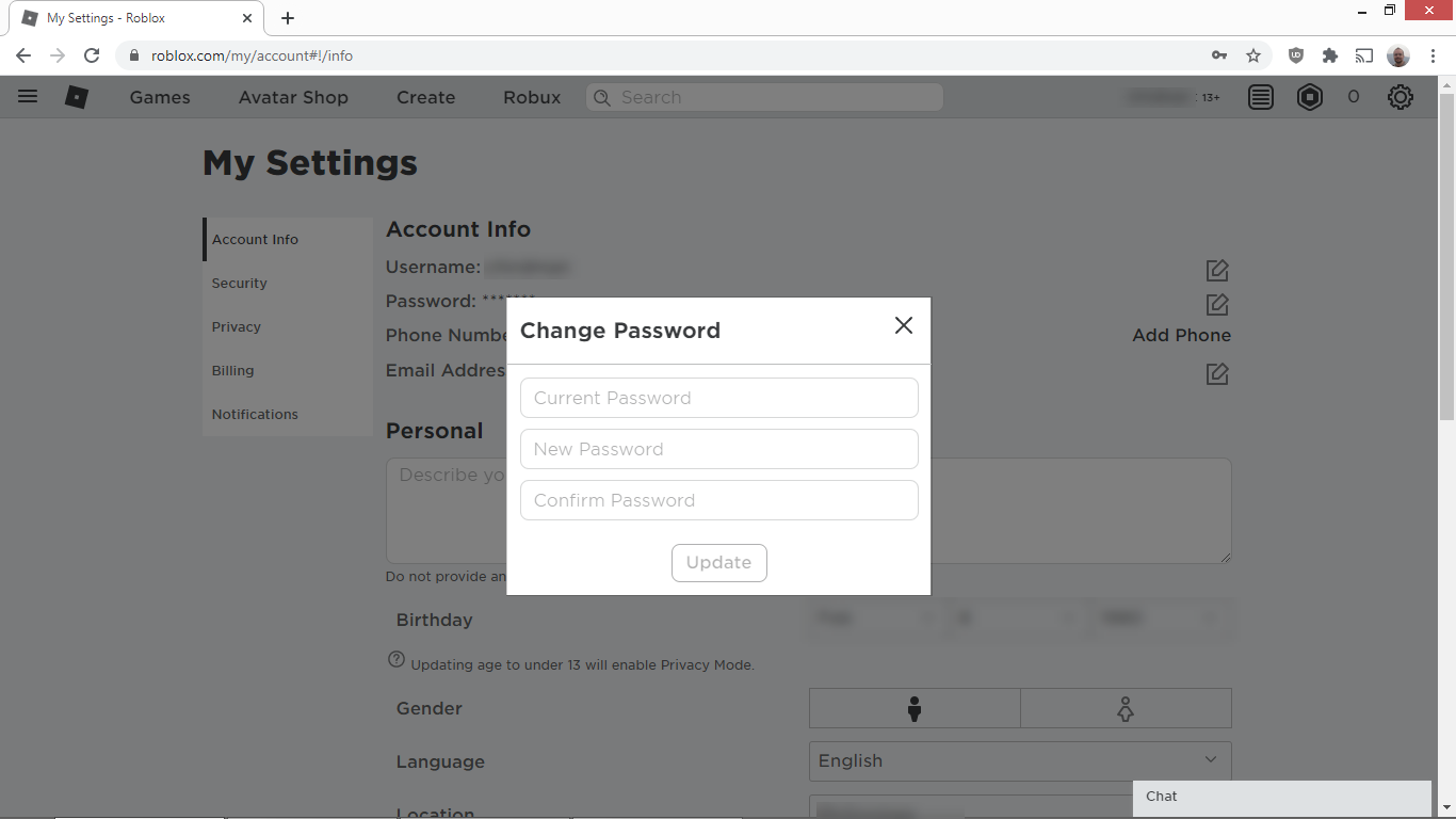 Roblox password