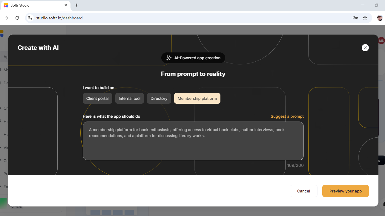 Softr's AI app generator