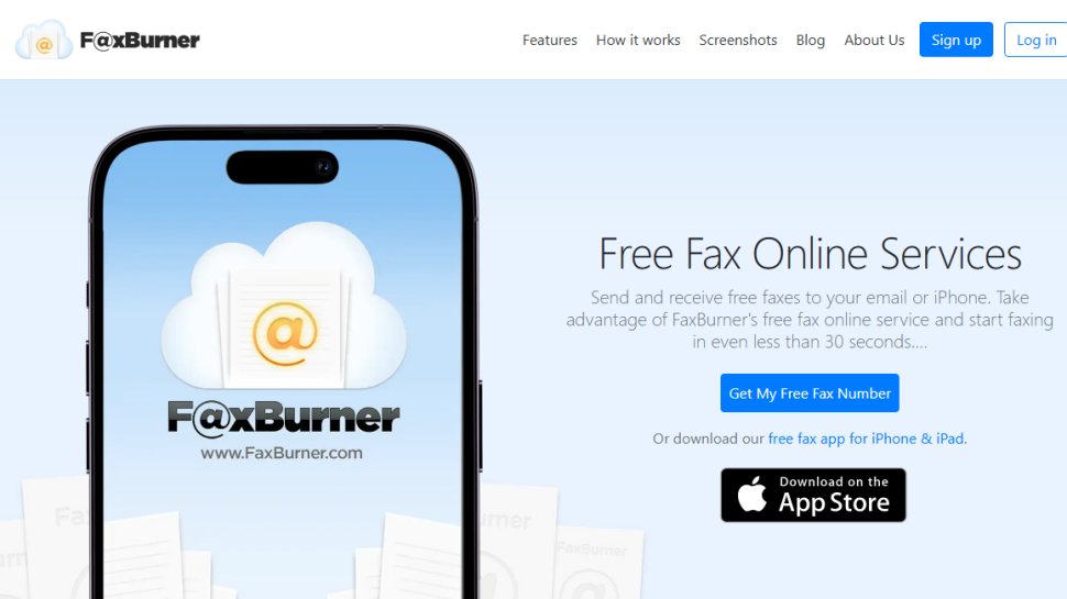 Website screenshot of Faxburner (November, 2025)