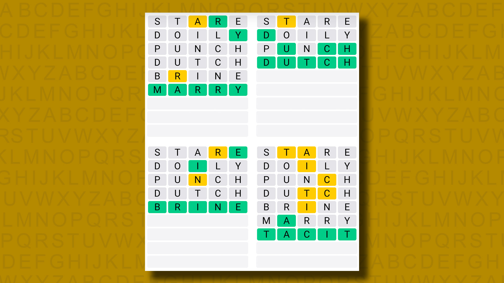 Quordle answers for game 855 on a yellow background