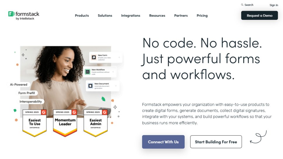 Website screenshot of Formstack (November, 2025)