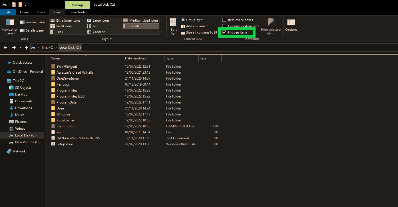 Stray save file location View Invisible Files