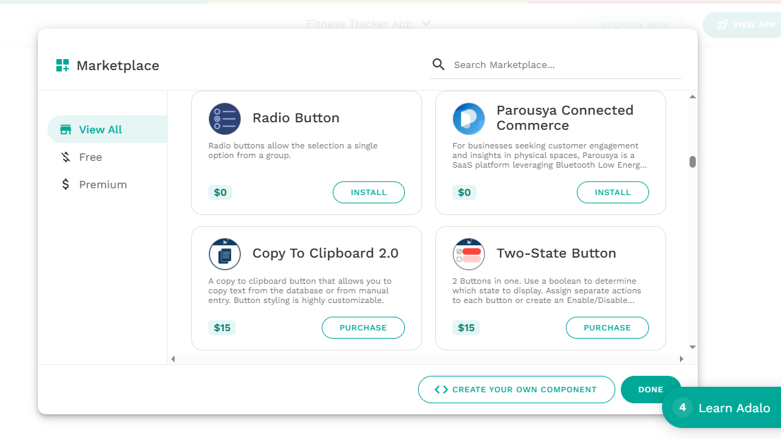 Adalo's component's marketplace