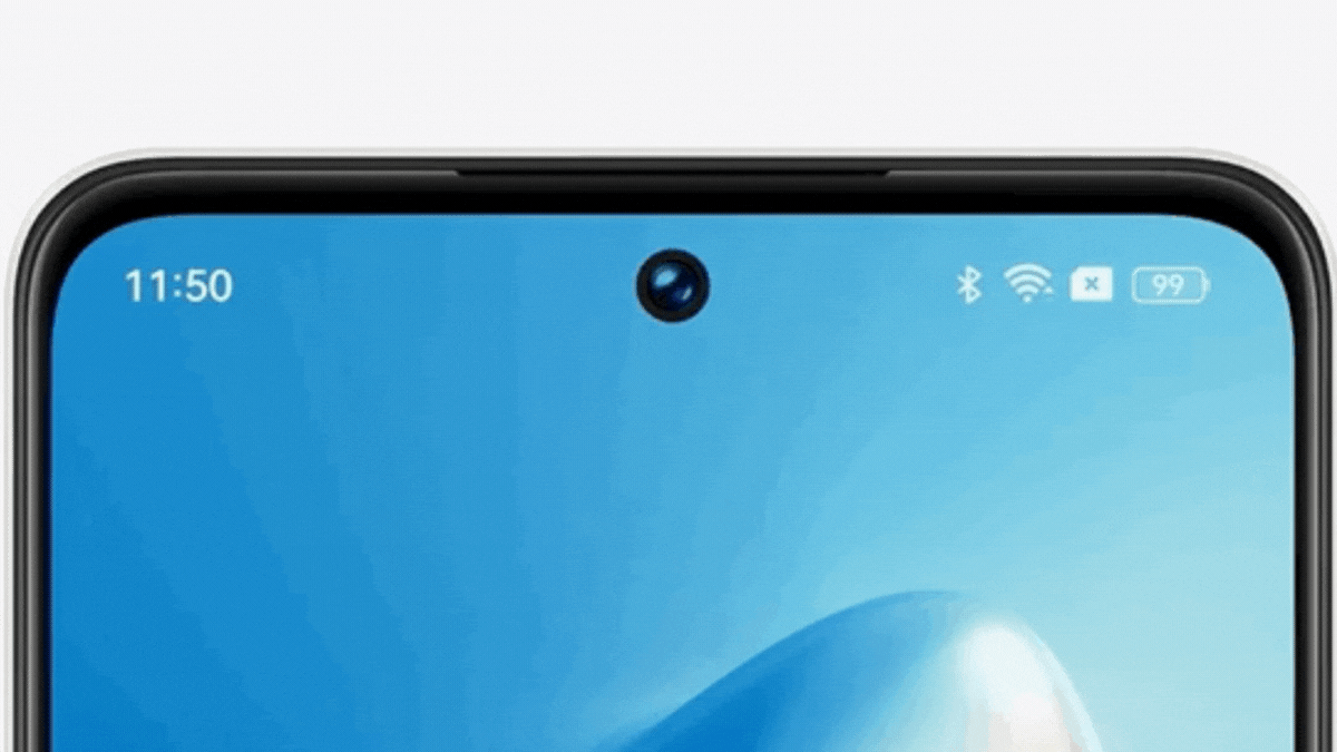 The Mini Capsule on the Realme C55 expanding and contracting on a blue screen