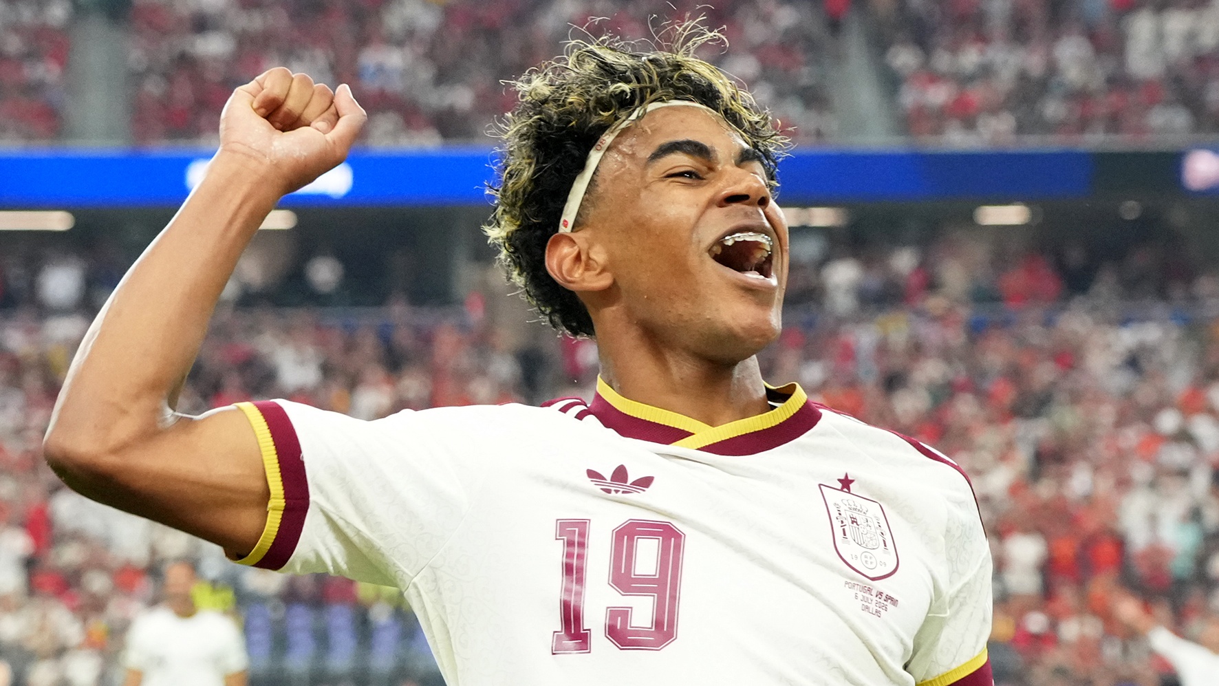 Lamine Yamal of Spain celebrates after the FIFA World Cup 2026 Round Of 16 match between Portugal and Spain at Dallas Stadium on July 06, 2026 in Arlington, Texas