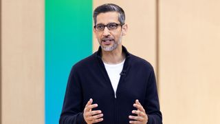 Google CEO Sundar Pichai speaks during a keynote address at Google I/O on May 19, 2026 in Mountain View, California. 