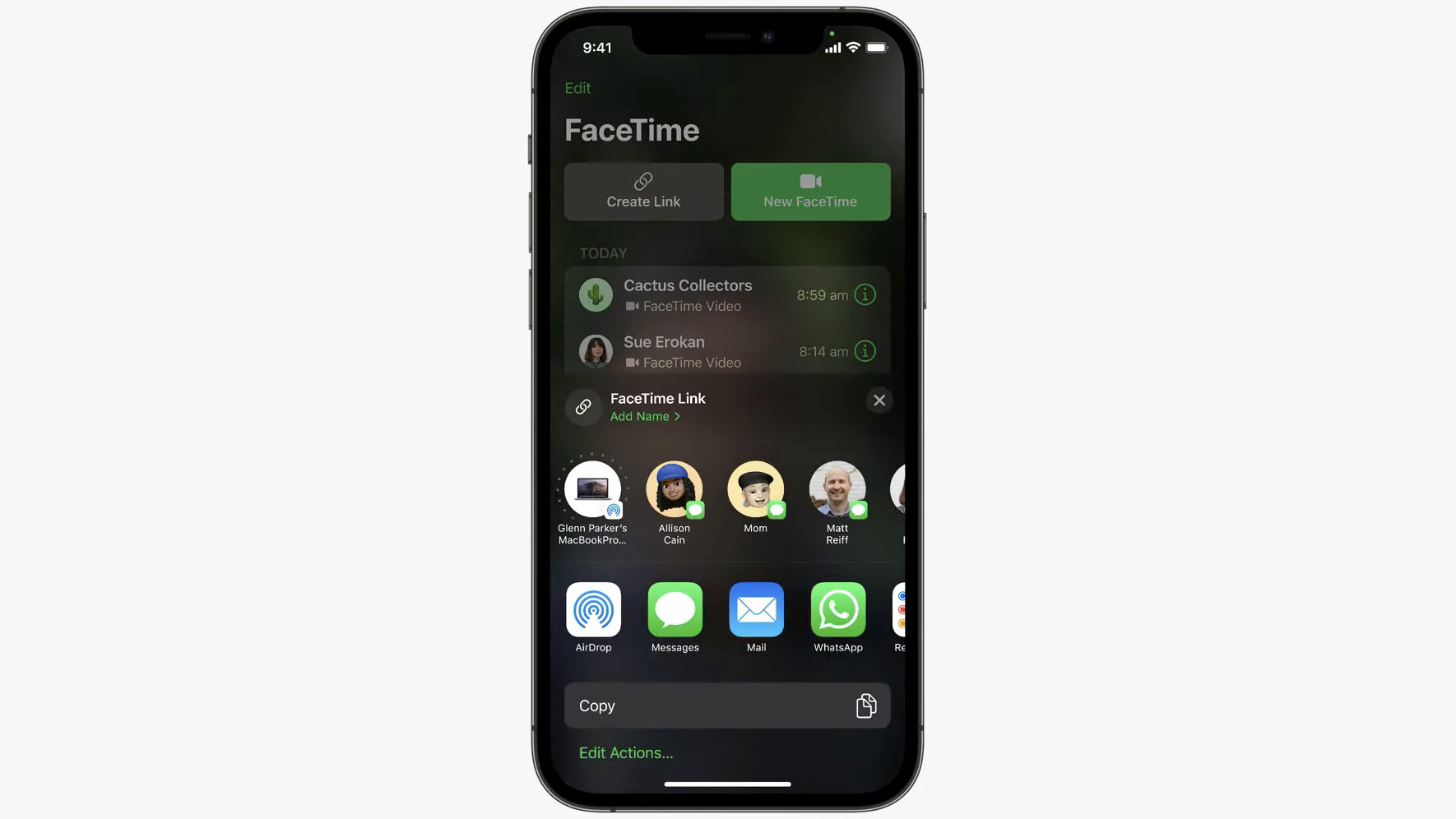 An iPhone showing FaceTime call options
