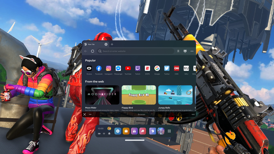 A user checking the interet while playing Population One