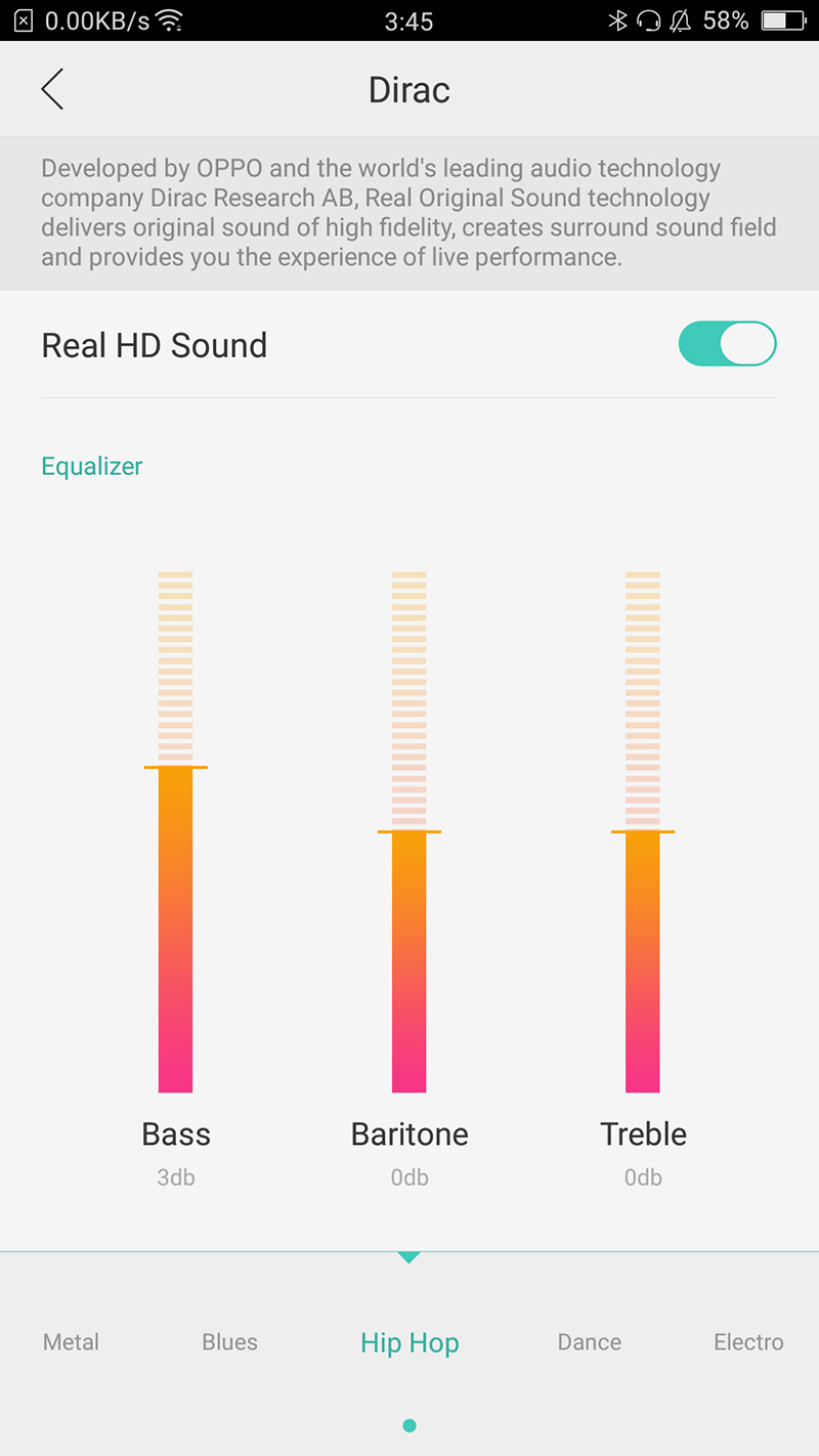 Set your equalizer levels in the Dirac HD audio settings