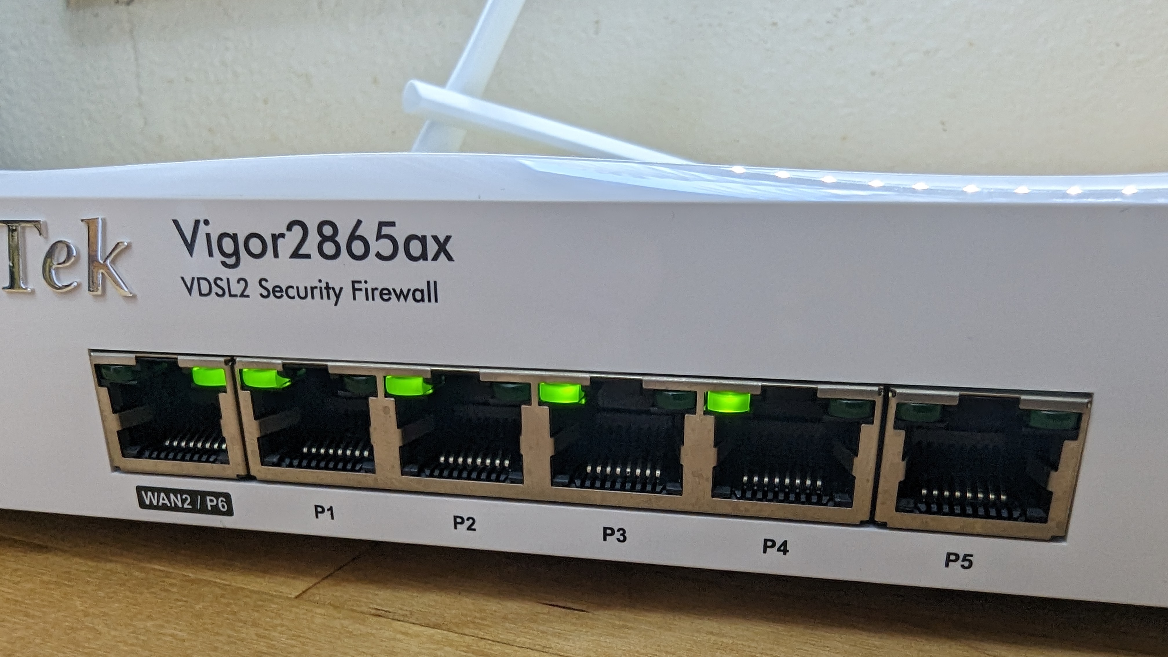 Close-up of the ports on the DrayTek Vigor2865ax
