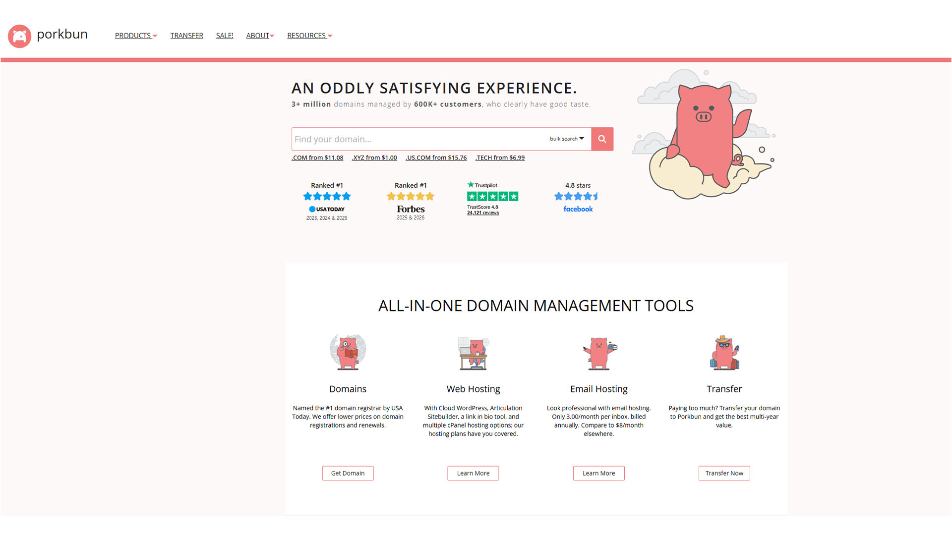 Porkbun homepage