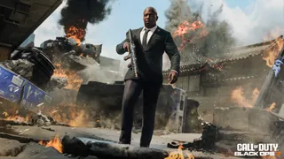 Terry Crews wielding a rifle in Call of Duty: Black Ops 7.