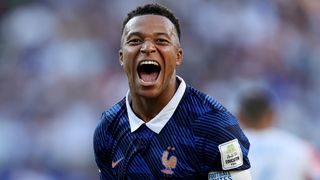 Kylian Mbappe of France celebrates the team's 1-0 victory in the FIFA World Cup 2026 Round of 16 match against Paraguay at Philadelphia Stadium on July 04, 2026 in Philadelphia, Pennsylvania