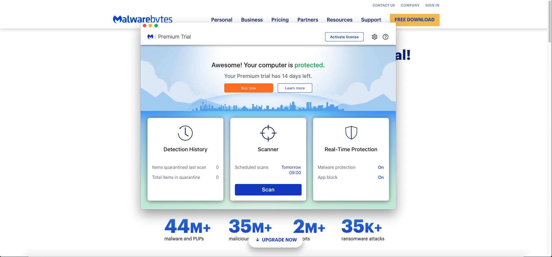 Malwarebytes main screen