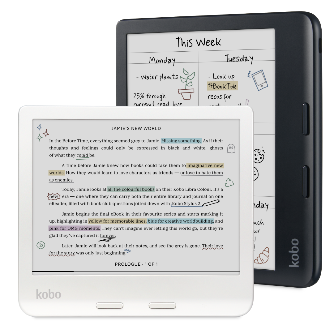 Kobo Libra Colour ereader in black and white colourways
