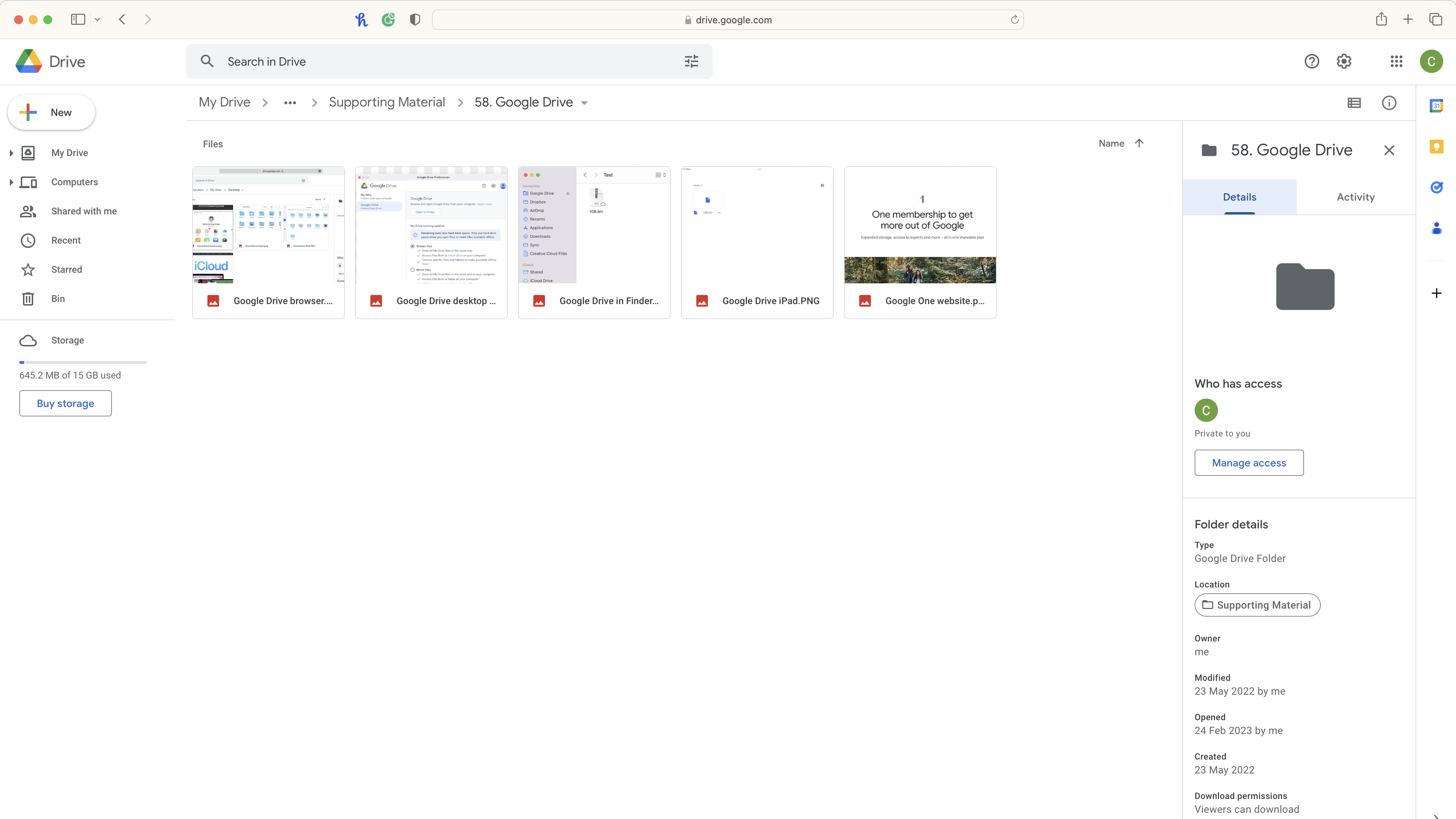 Google Drive on a browser