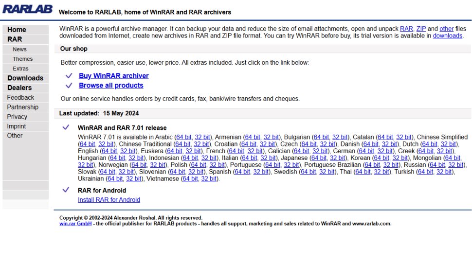 Website screenshot for WinRAR.