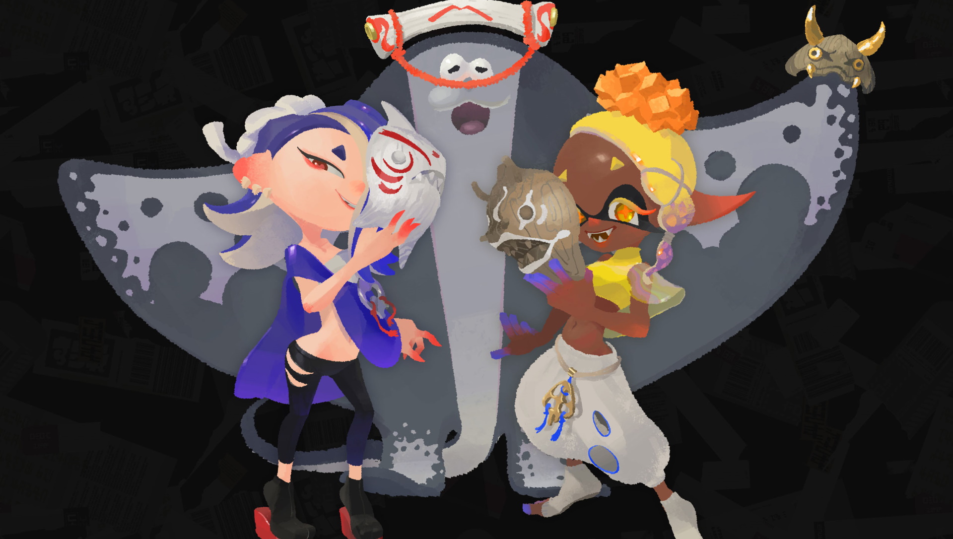 Splatoon 3 Splatfest - characters pose on a black background