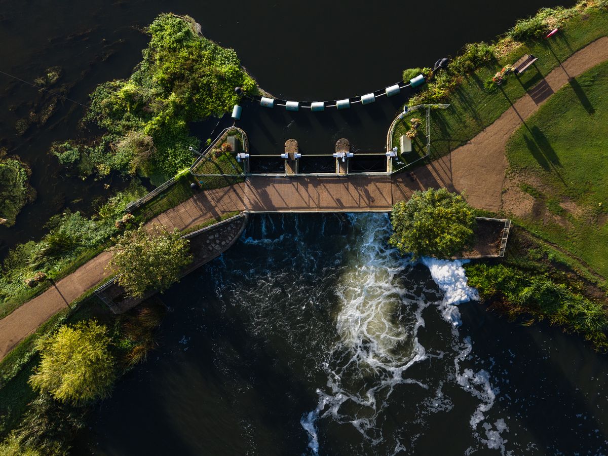 Photo of a river sluice taken with the DJI Mini 4 Pro