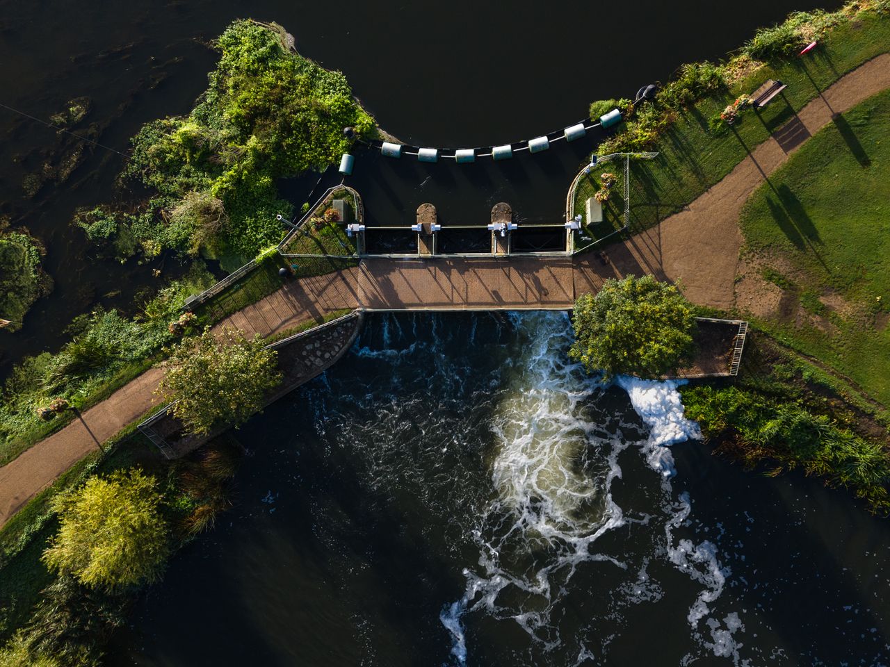 Photo of a river sluice taken with the DJI Mini 4 Pro