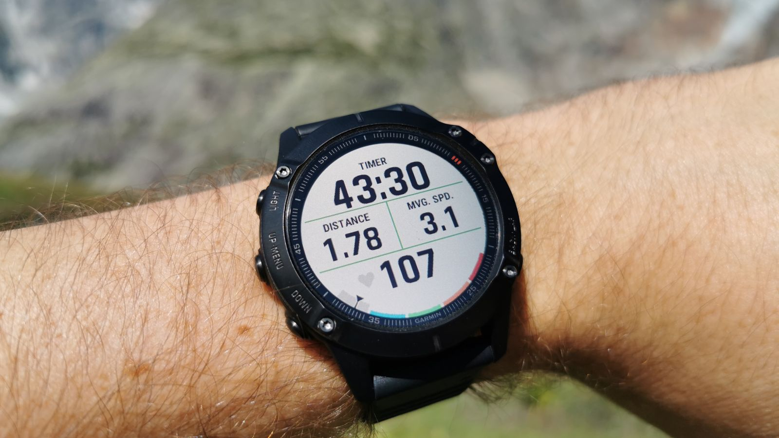 Garmin Fenix 6 showing running stats