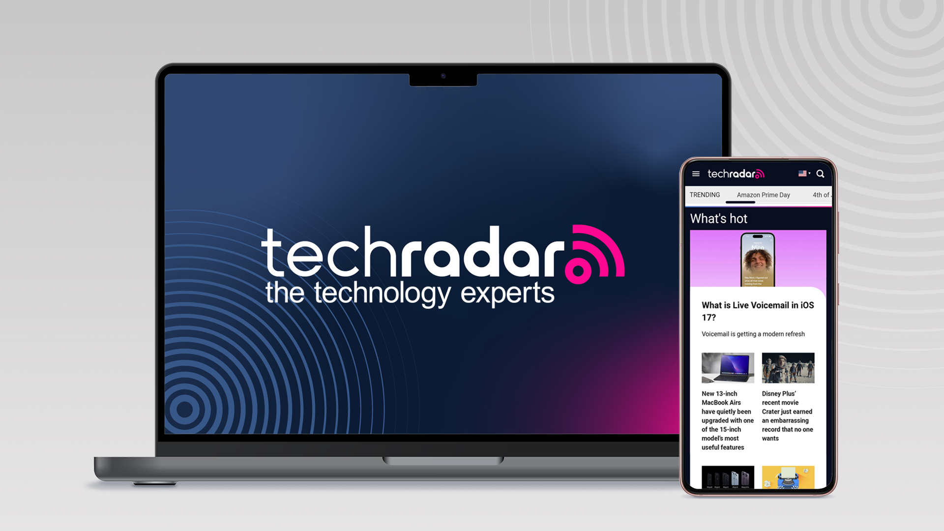 TechRadar logo on a laptop and TechRadar site on a phone